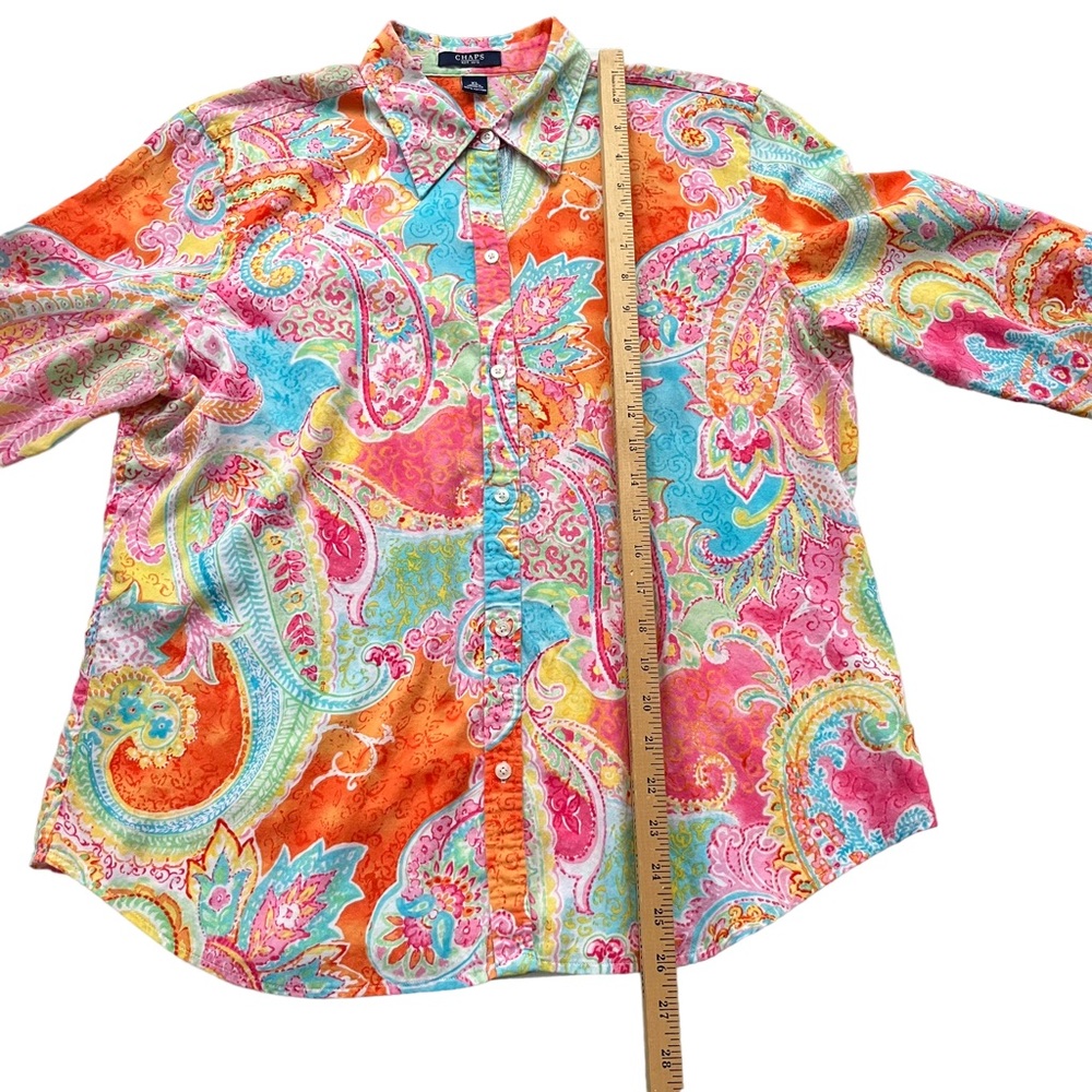 CHAPS By Ralph Lauren Women’s XL Pink Orange Paisley 100% Cotton Button Blouse - Picture 7 of 14